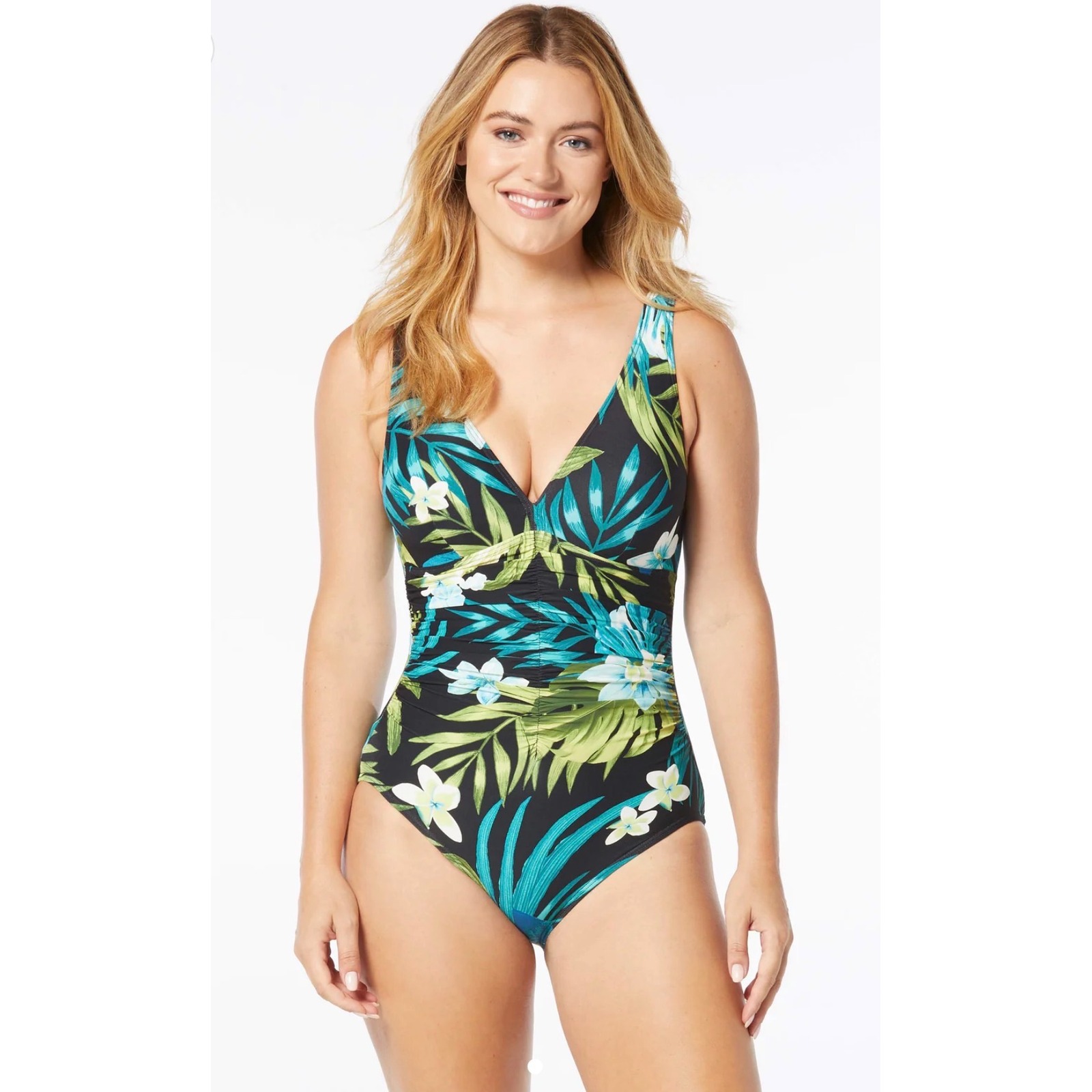 Coco Reef Contours Solitaire V-Neck One Piece Swimsuit Nwt 14/38c Tropical